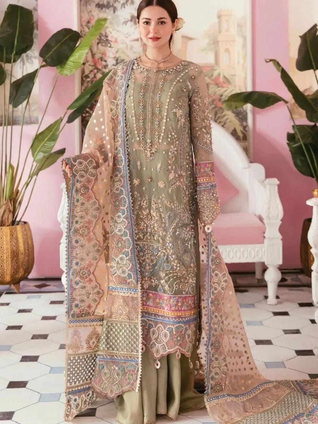 Luxury Organza Embroidered & Sequined Unstitched 3PC Suit