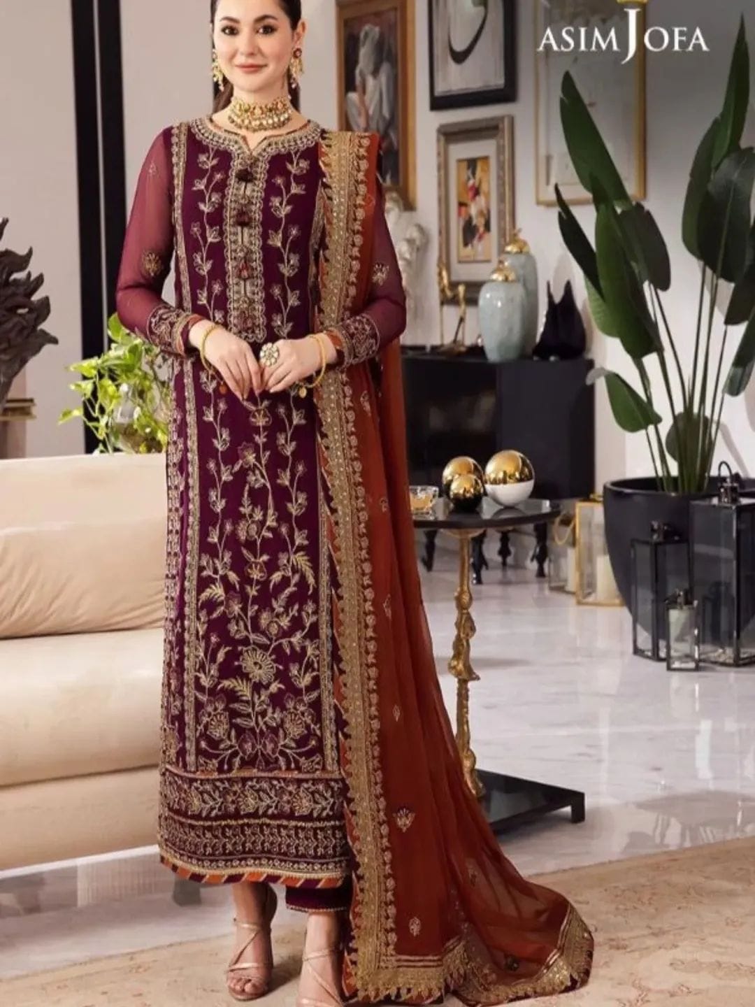 Chiffon embroidered & sequence luxury unstitched 3pc ✓