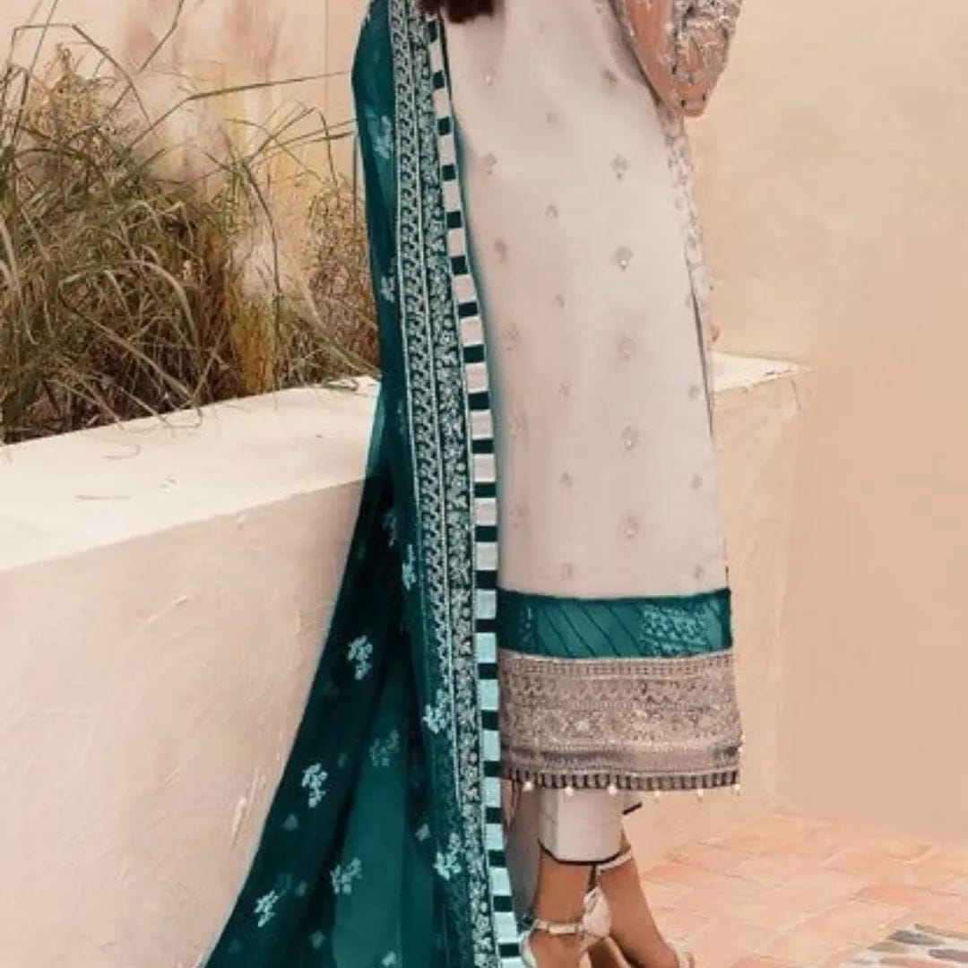 Organza embroidered sequence & handwork unstitched 3pc