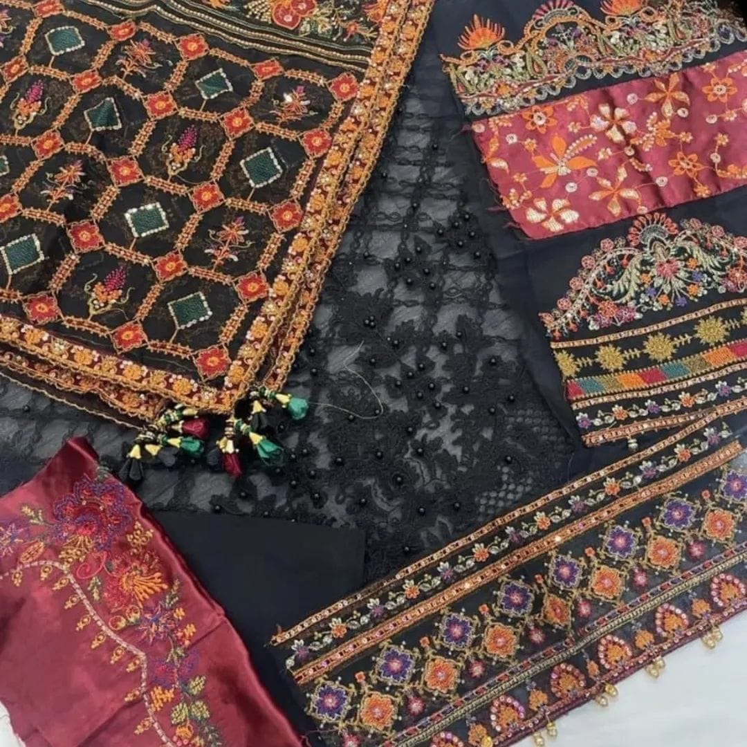 Organza embroidered sequence luxury wedding unstitched 3pc