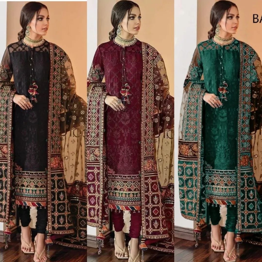 Organza embroidered sequence luxury wedding unstitched 3pc